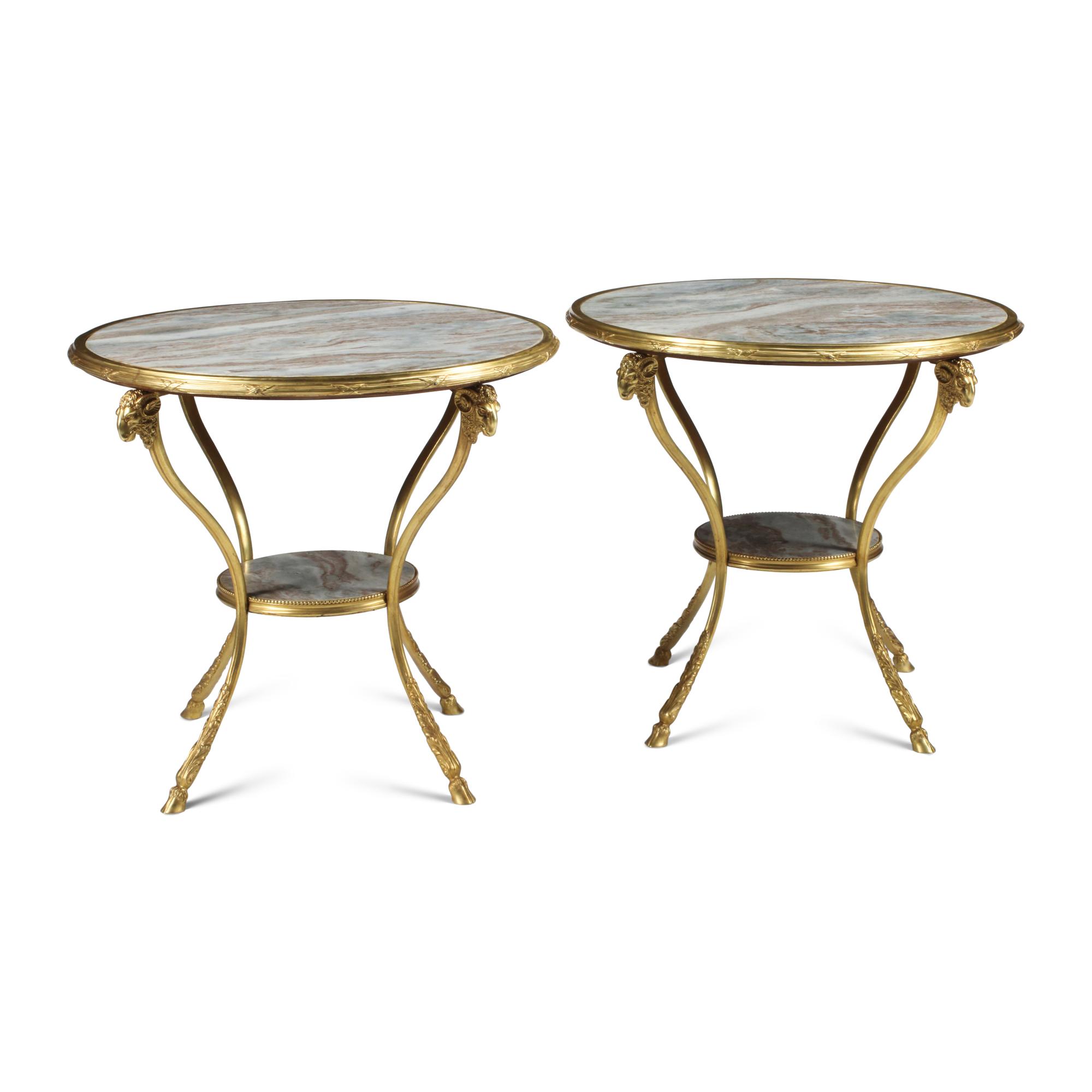 A Pair of French Neoclassical Style Gilt Bronze and Marble Guéridons