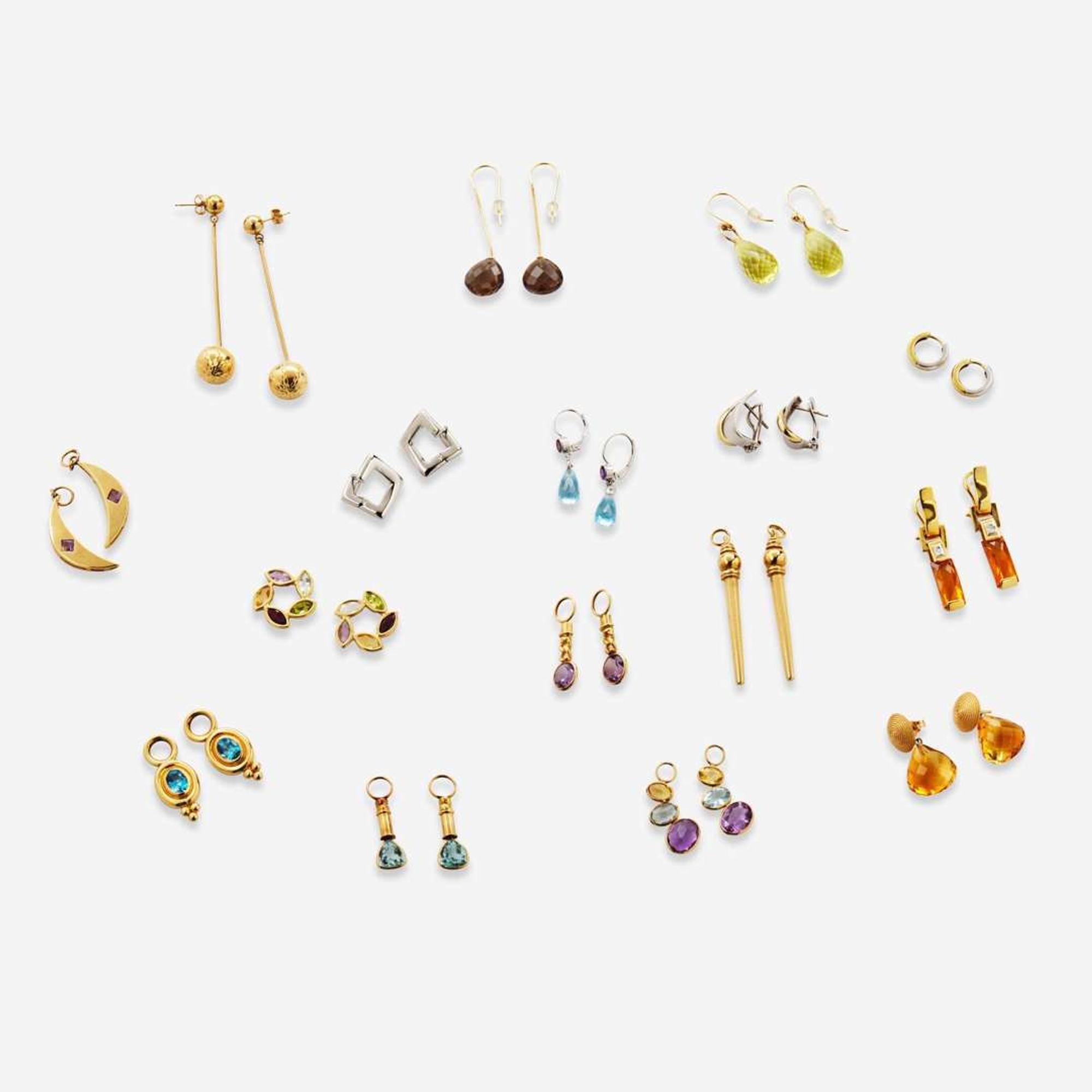 A Miscellaneous Collection of Gold Earrings and Earring Enhancers
