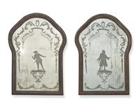 A pair of Venetian etched glass and giltwood mirrors, 18th century