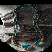 Larry Vasquez (Aztec-Mayan-Mescalero Apache, b. 1947) — 18K and 22K Gold and Gem Grade Turquoise Three-strand Necklace