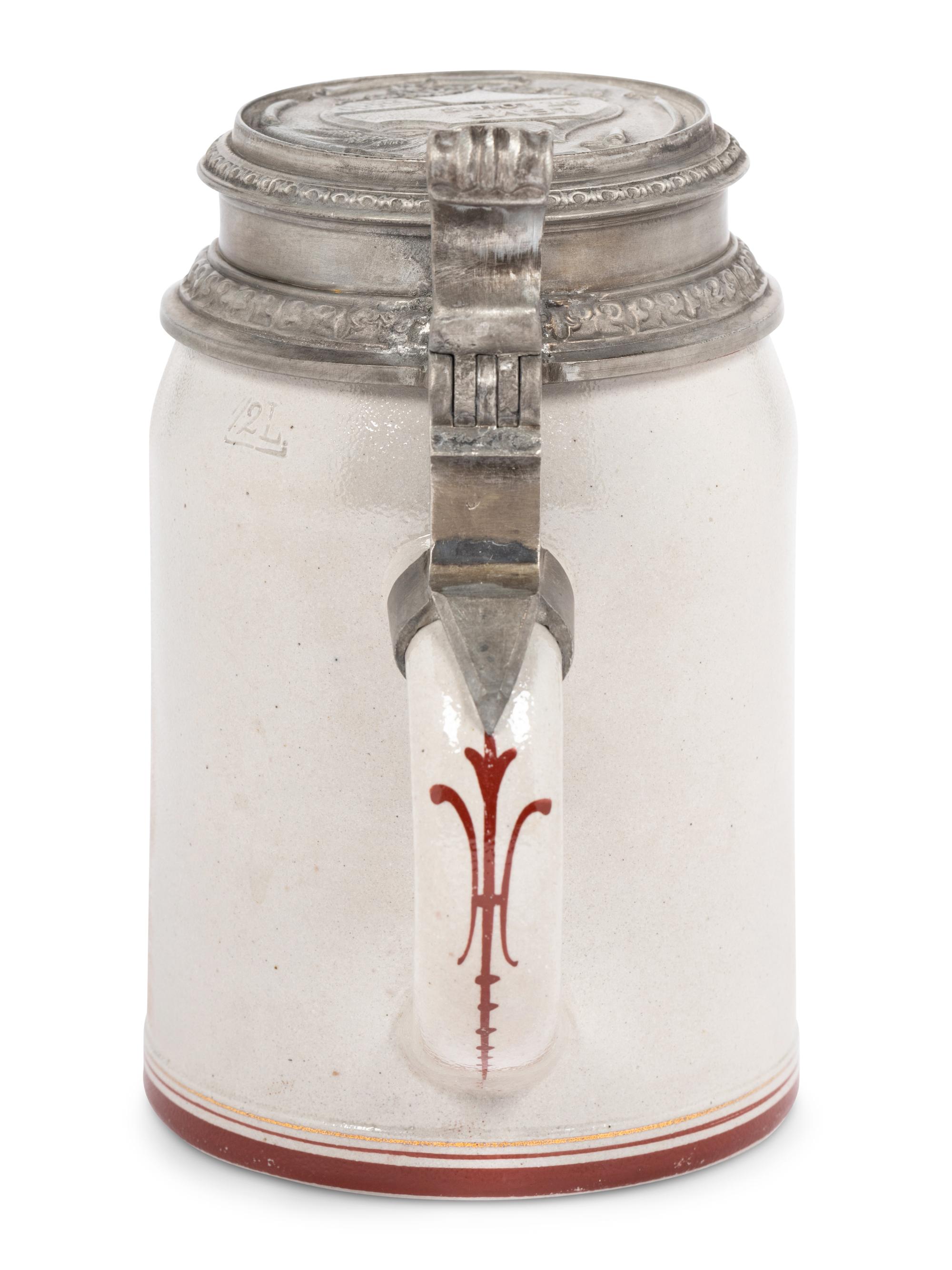 A Pewter Mounted Stoneware Stein, Lemp Brewing, St. Louis