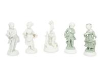 A Group of Five Continental Bisque Porcelain Figures