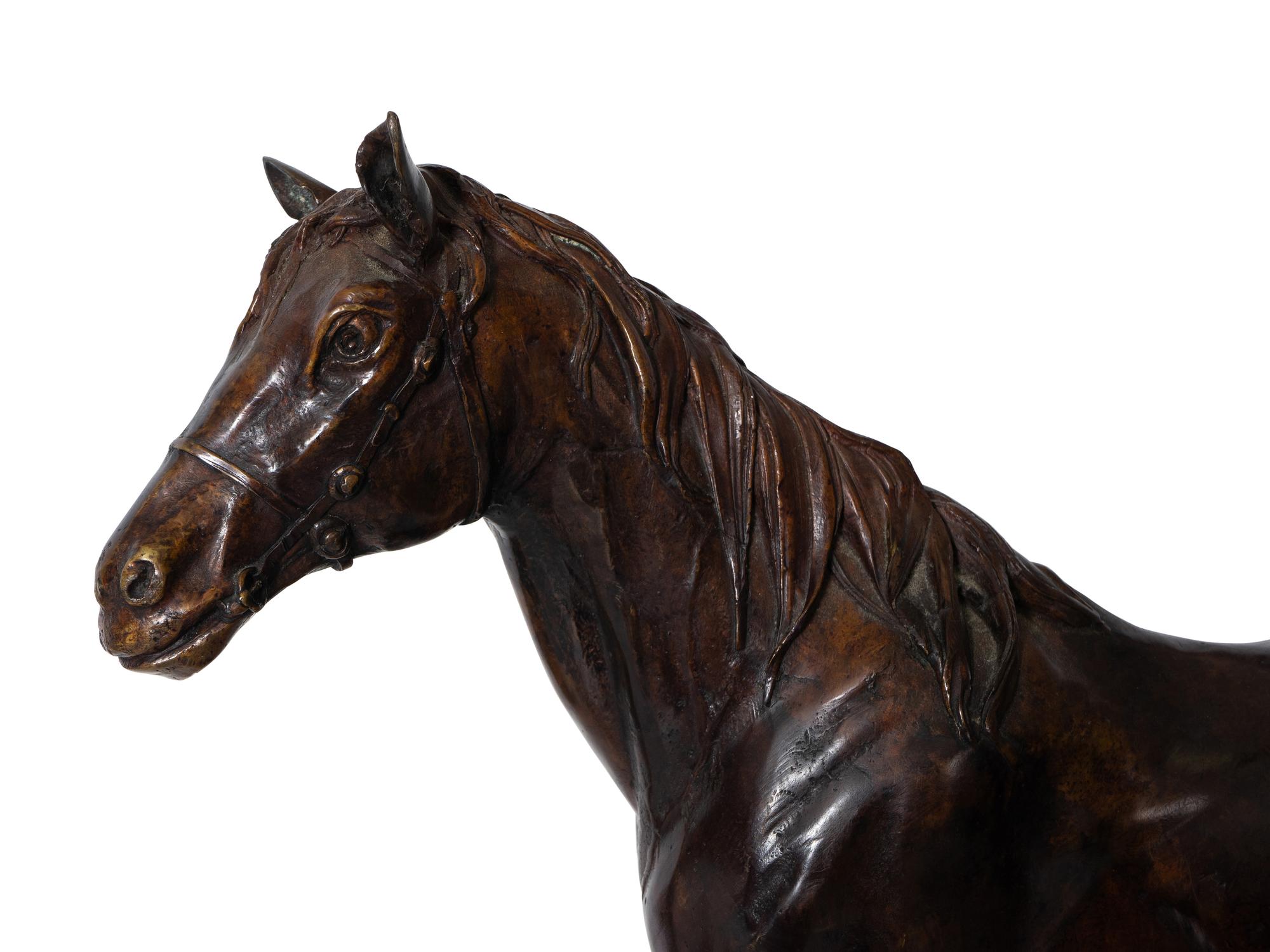 A Large Cast Bronze Horse Sculpture on Elaborate Plinth