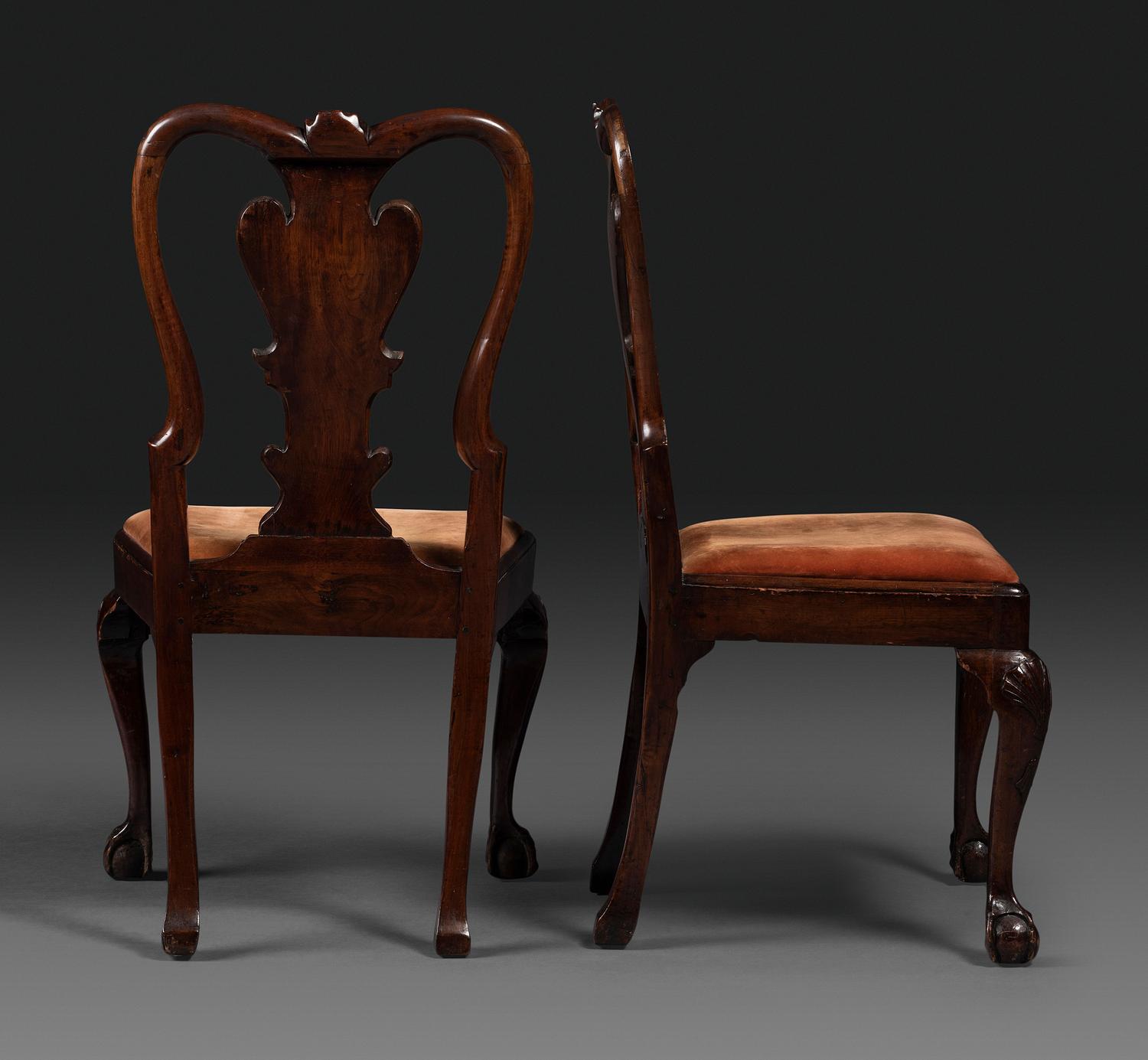 A Pair of Queen Anne Shell Carved Mahogany Side Chairs