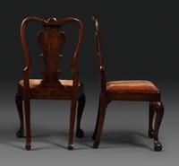 A Pair of Queen Anne Shell Carved Mahogany Side Chairs