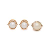 CULTURED PEARL AND DIAMOND SET