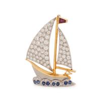 DIAMOND AND GEMSTONE SAILBOAT BROOCH
