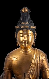A Large Japanese Giltwood Figure of Kannon, Meiji Period 日本明治時代 木漆金觀音像