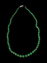 A Jadeite Bead and Diamond Necklace