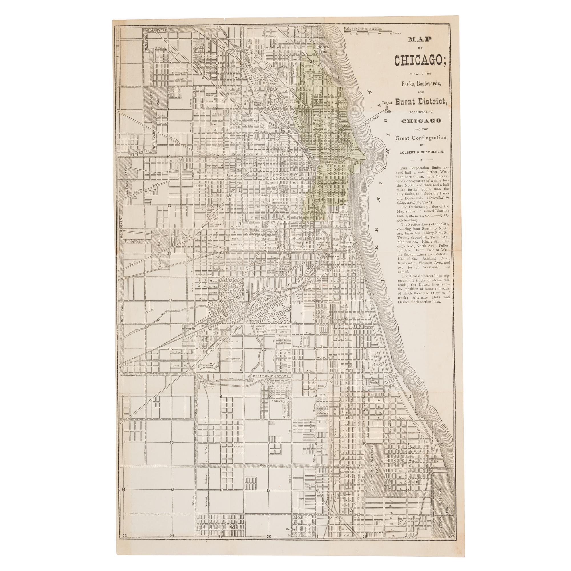 [Chicago Fire]. A group of 8 maps of Chicago, most showing the burnt district, comprising: