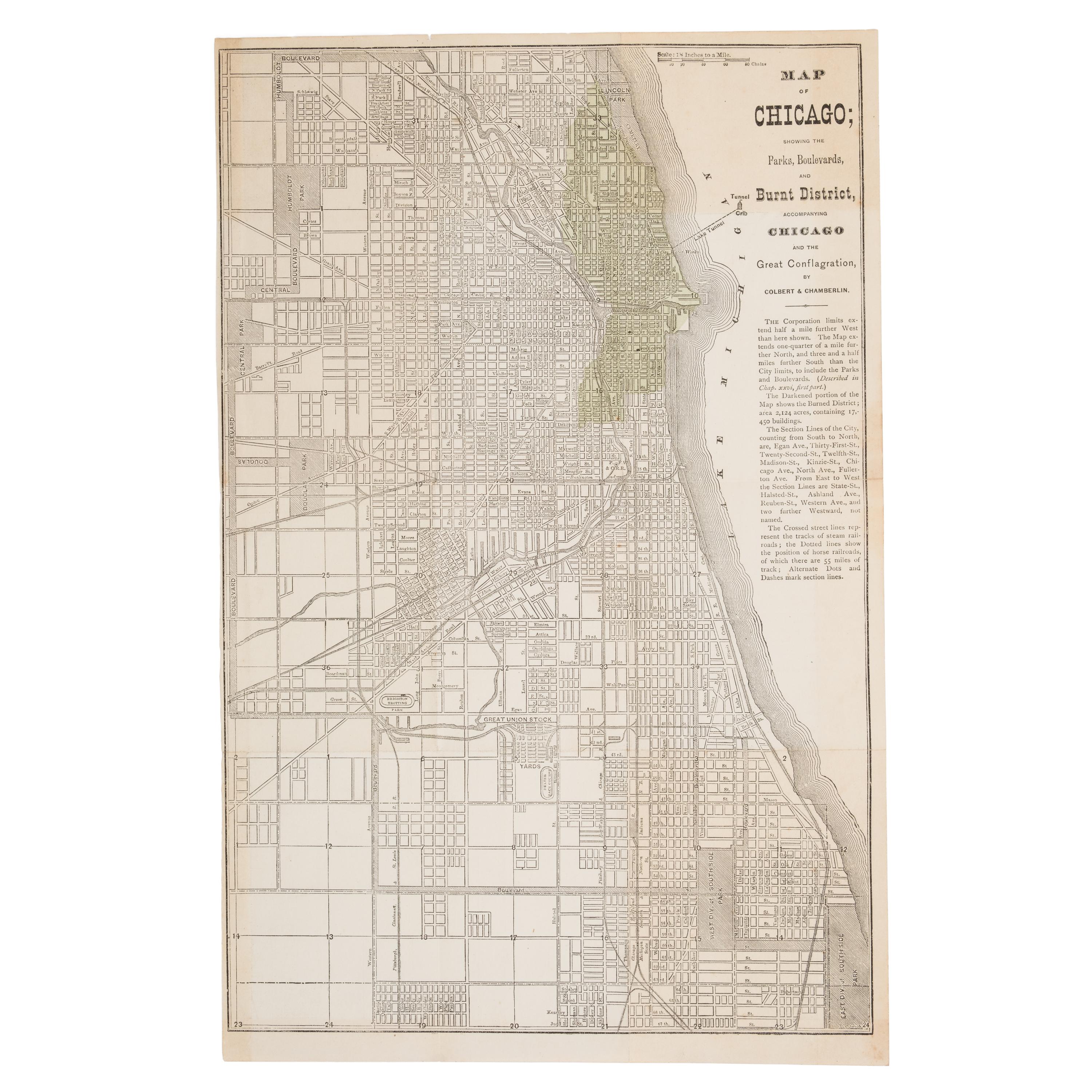 [Chicago Fire]. A group of 8 maps of Chicago, most showing the burnt district, comprising: