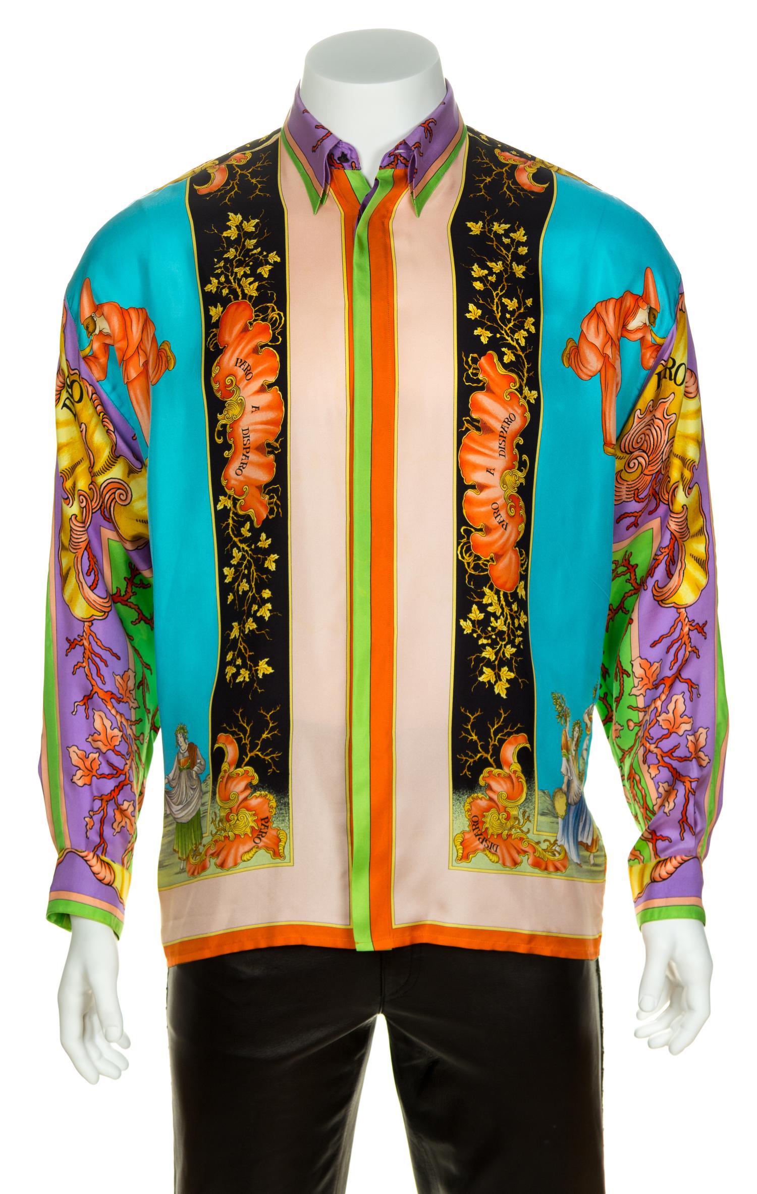 A Gianni Versace Silk Atelier Print Shirt, Size 48.