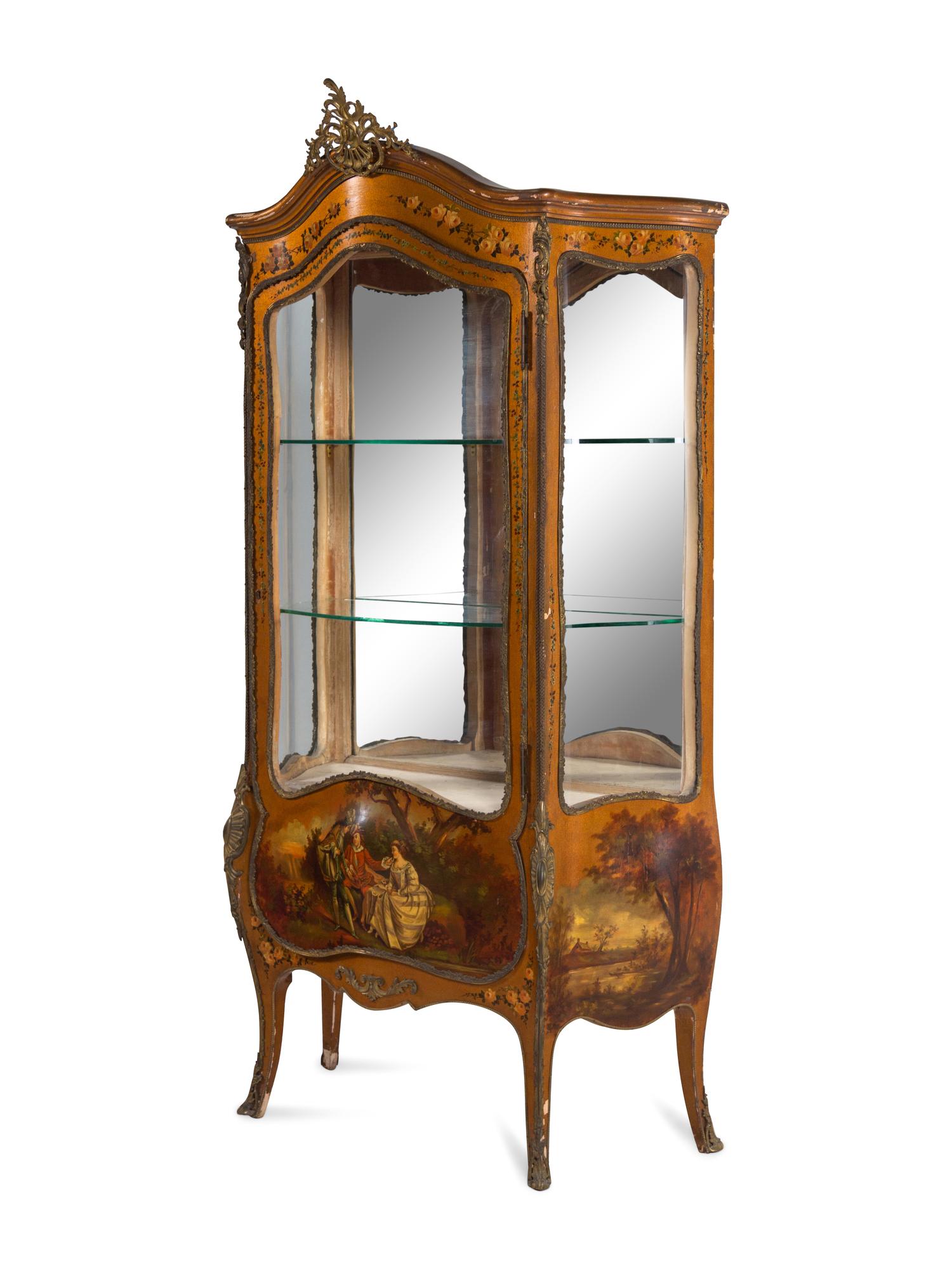 A Louis XV Style Gilt Bronze Mounted Vernis Martin Vitrine