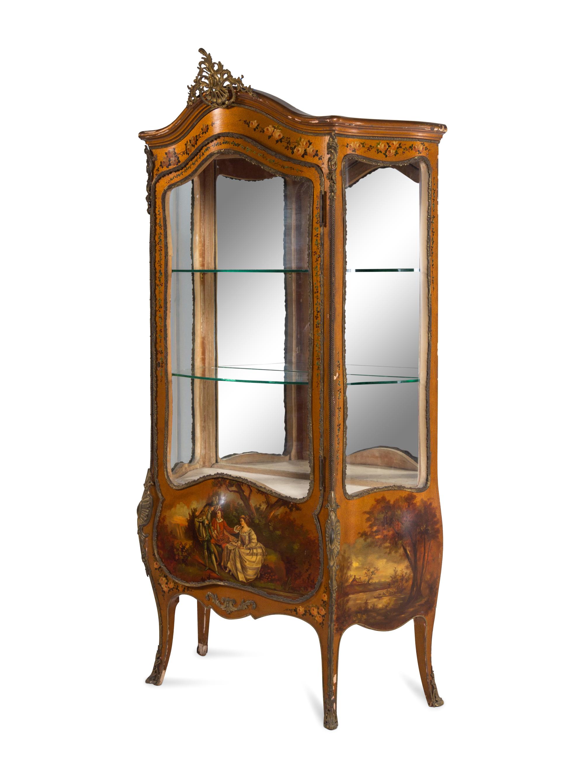 A Louis XV Style Gilt Bronze Mounted Vernis Martin Vitrine