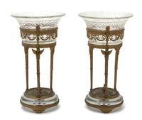 A Pair of French Empire Style Gilt Bronze and Colorless Glass Compotes Height 9 3/4 x diameter 5 inches. — 19TH CENTURY