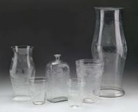Group of etched uncolored blown glassware 19th century