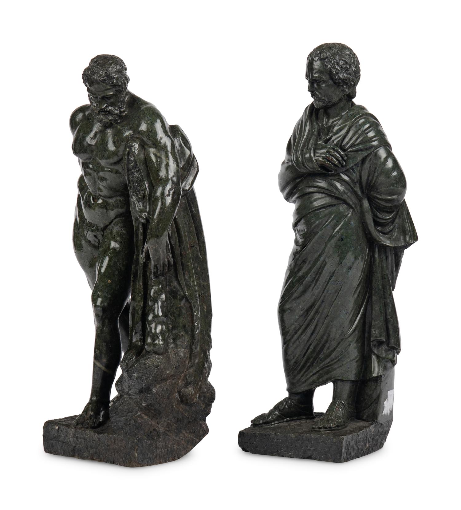 Two Italian Carved Marble Figures of Farnese Heracles and Aristides