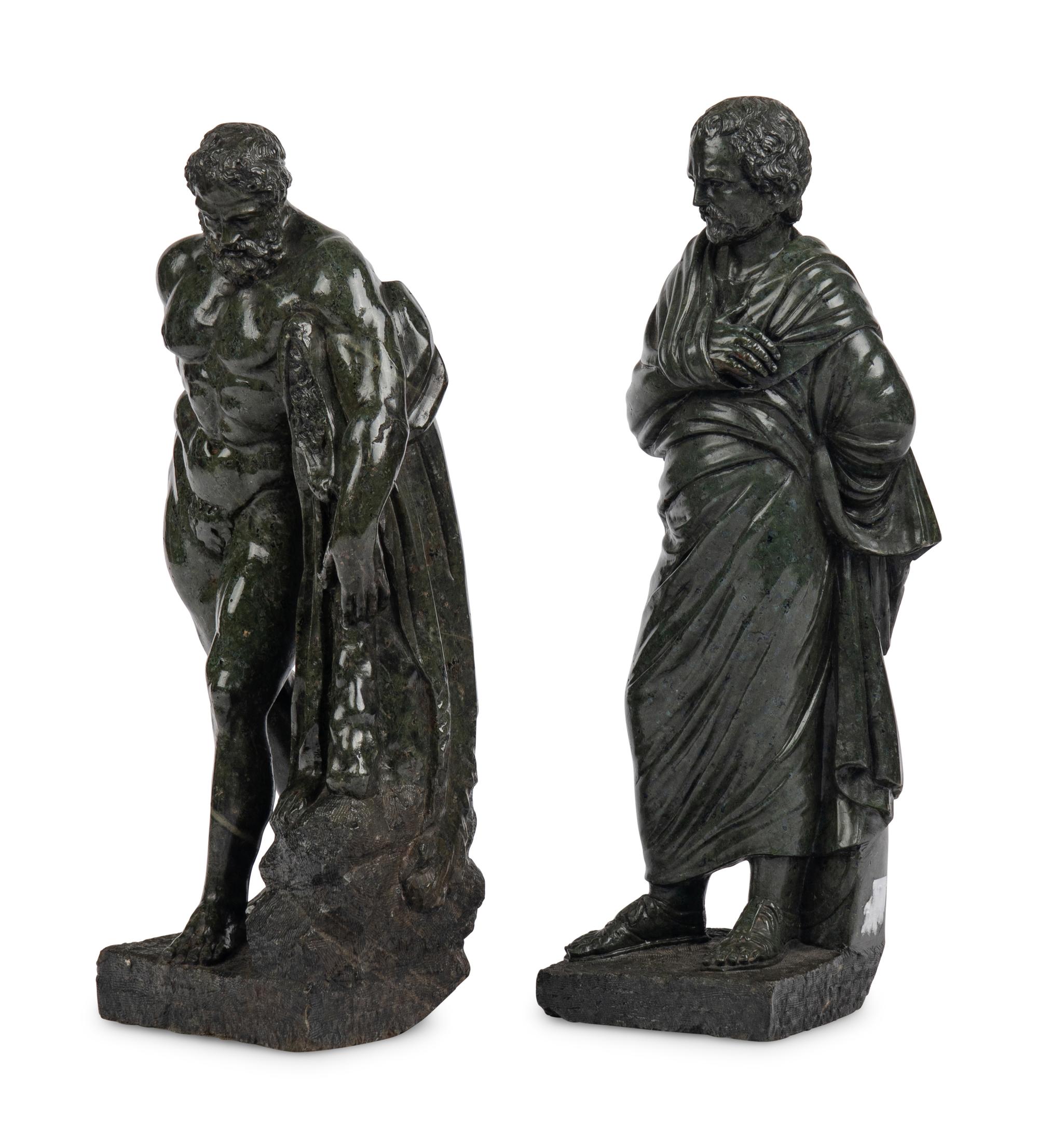 Two Italian Carved Marble Figures of Farnese Heracles and Aristides