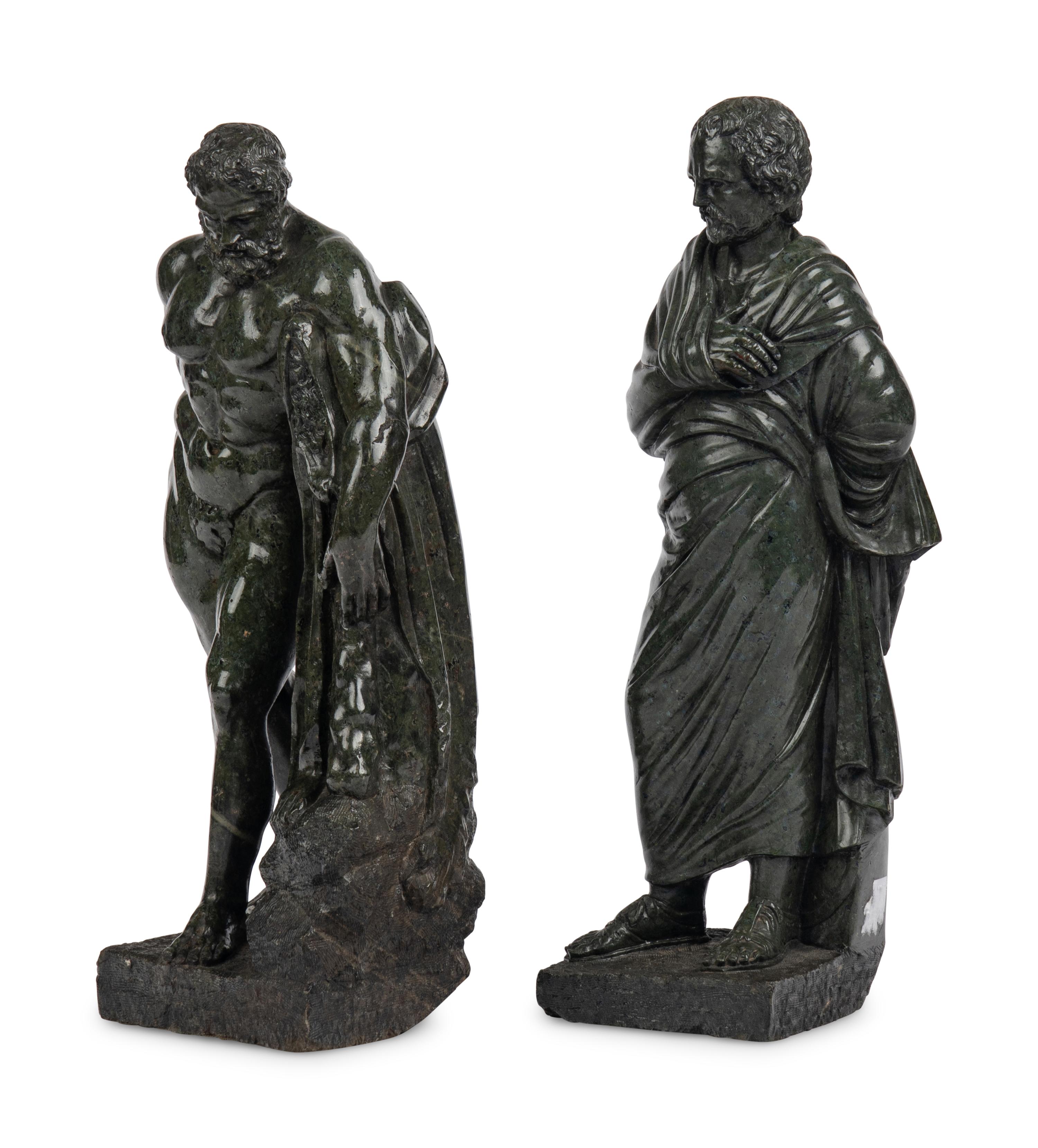 Two Italian Carved Marble Figures of Farnese Heracles and Aristides