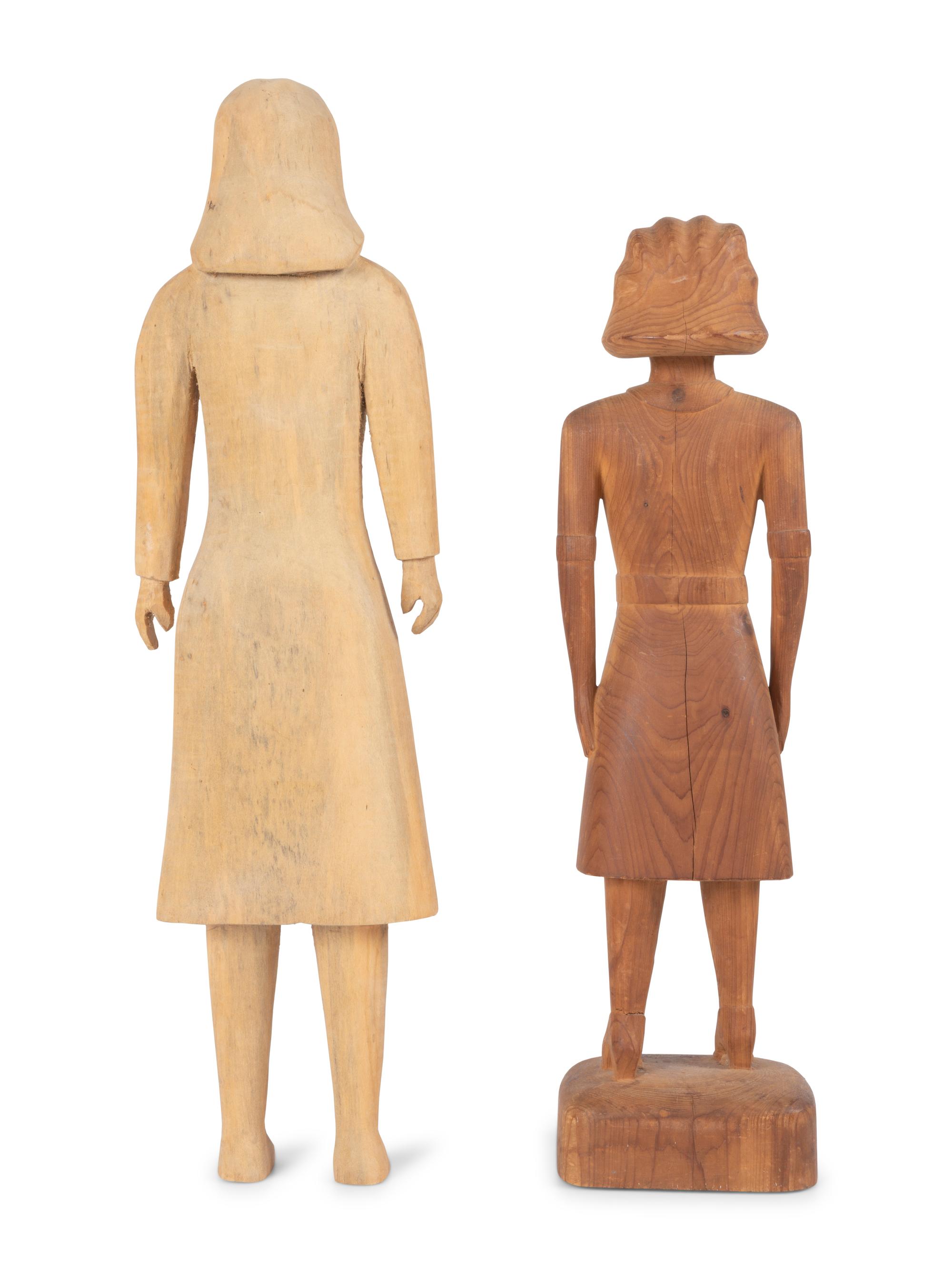 Two Carved Wood School Teacher Figures