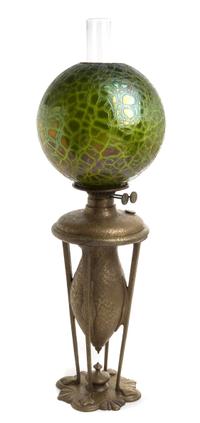 A Bronze Oil Lamp and Glass Shade