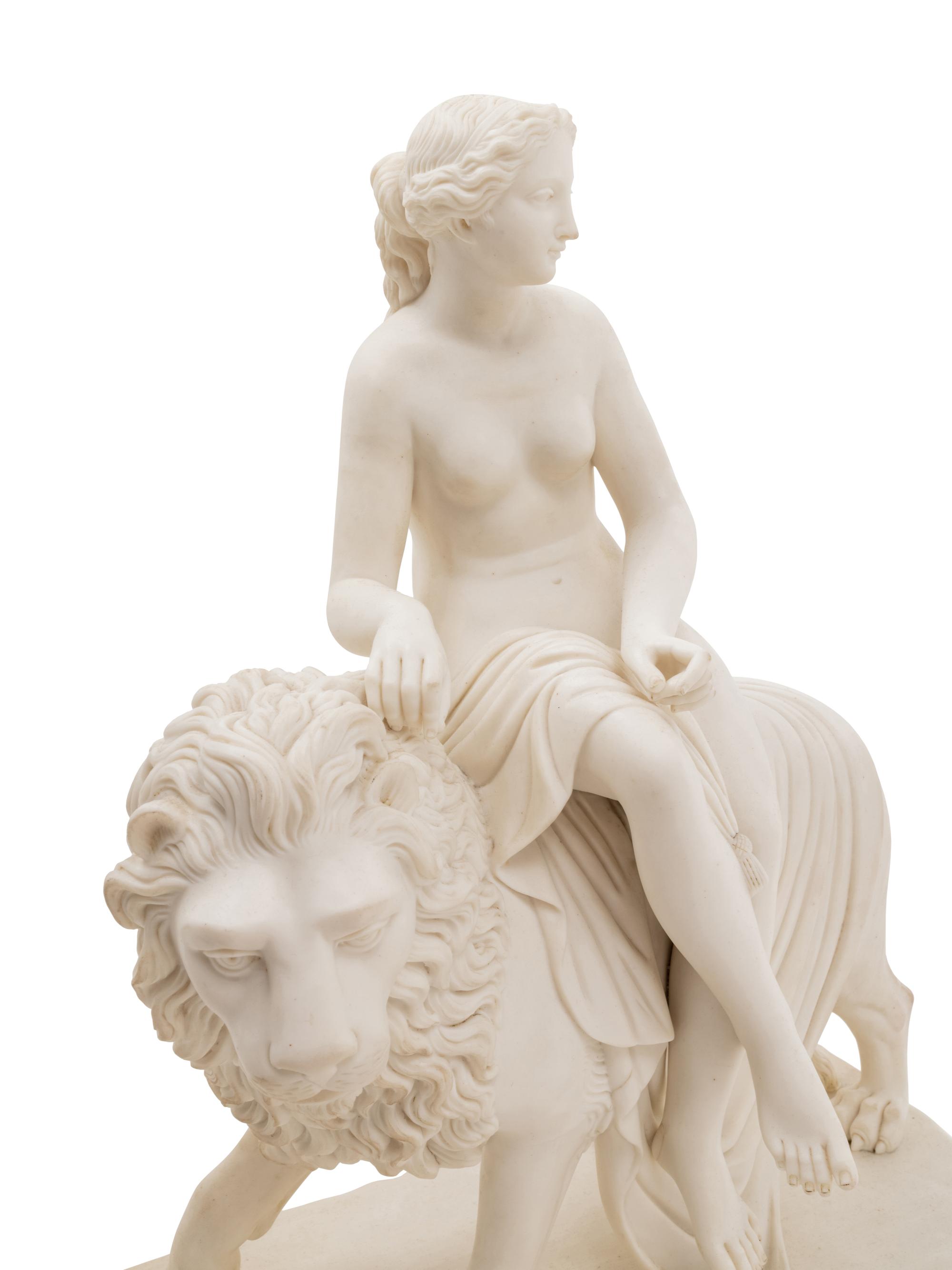An English Parian Ware Group of Una and the Lion