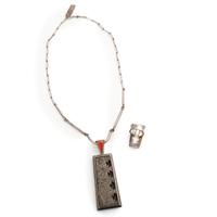 Sterling Silver, Turquoise, Shell and Coral Inlay Necklace, AND Ring