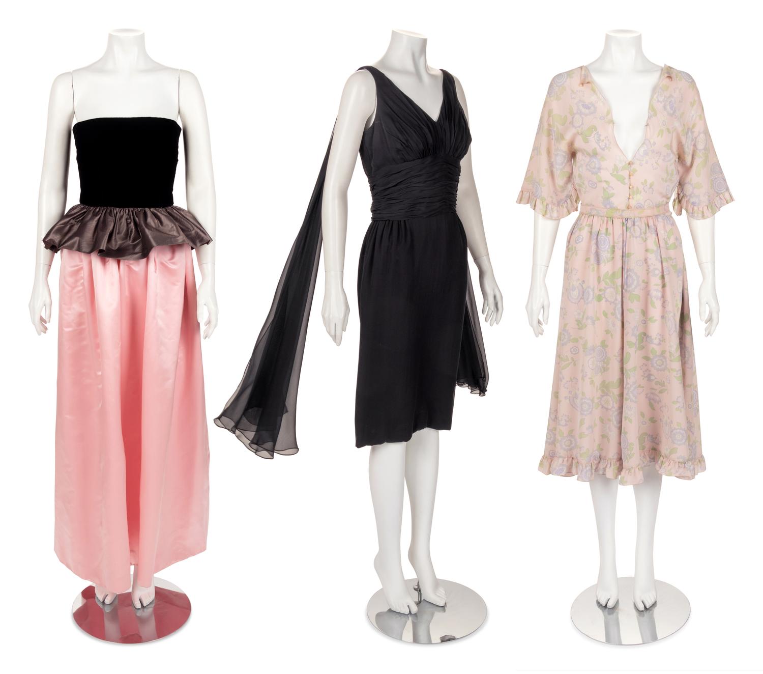 Three Designer Dresses: One Martha Weathered, One Bill Blass, One Chloé, 1980s
