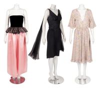 Three Designer Dresses: One Martha Weathered, One Bill Blass, One Chloé, 1980s