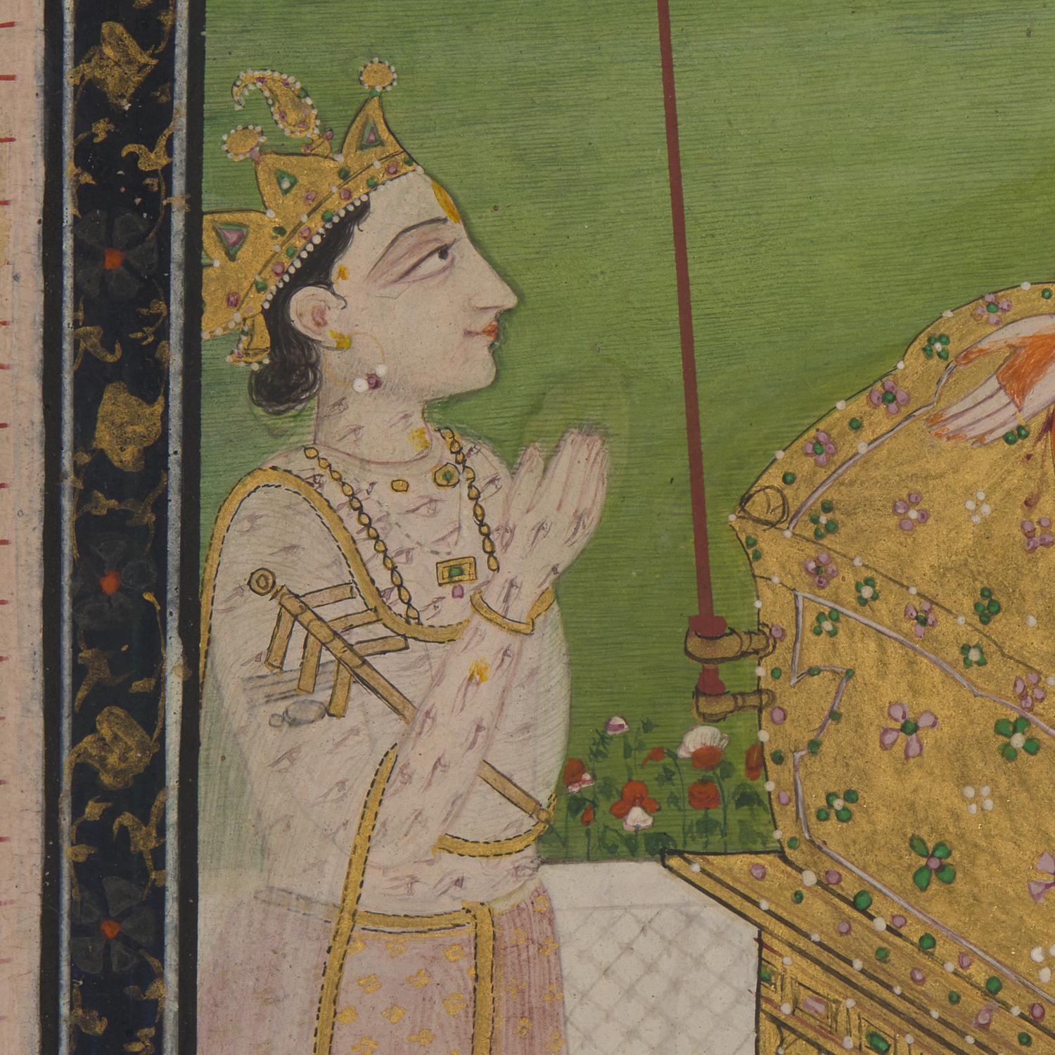 A Painting of The Great Goddess as Indrani, Venerated by the God Indra, Pahari; Panjab Hills, Circa 1800
