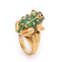David Webb, Enamel and Ruby Frog Ring
