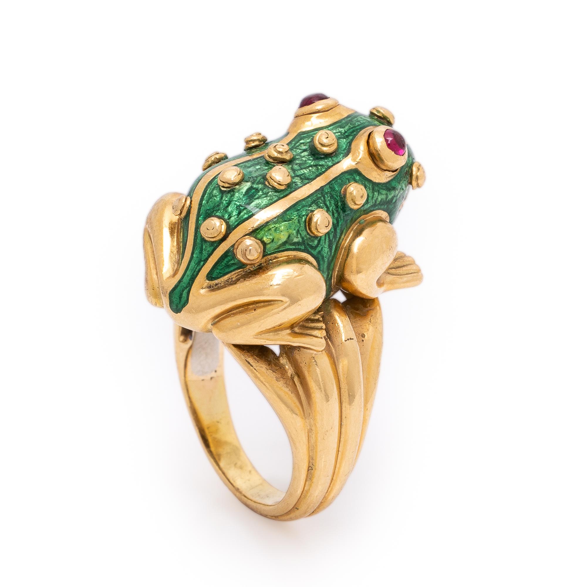 David Webb, Enamel and Ruby Frog Ring