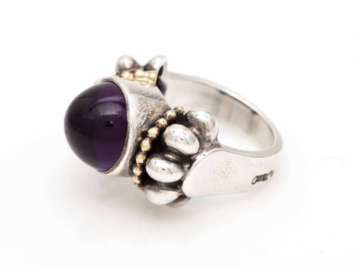 A Sterling Silver, 18 Karat Yellow Gold and Amethyst "Caviar" Ring, Steven Lagos, 8.30 dwts.