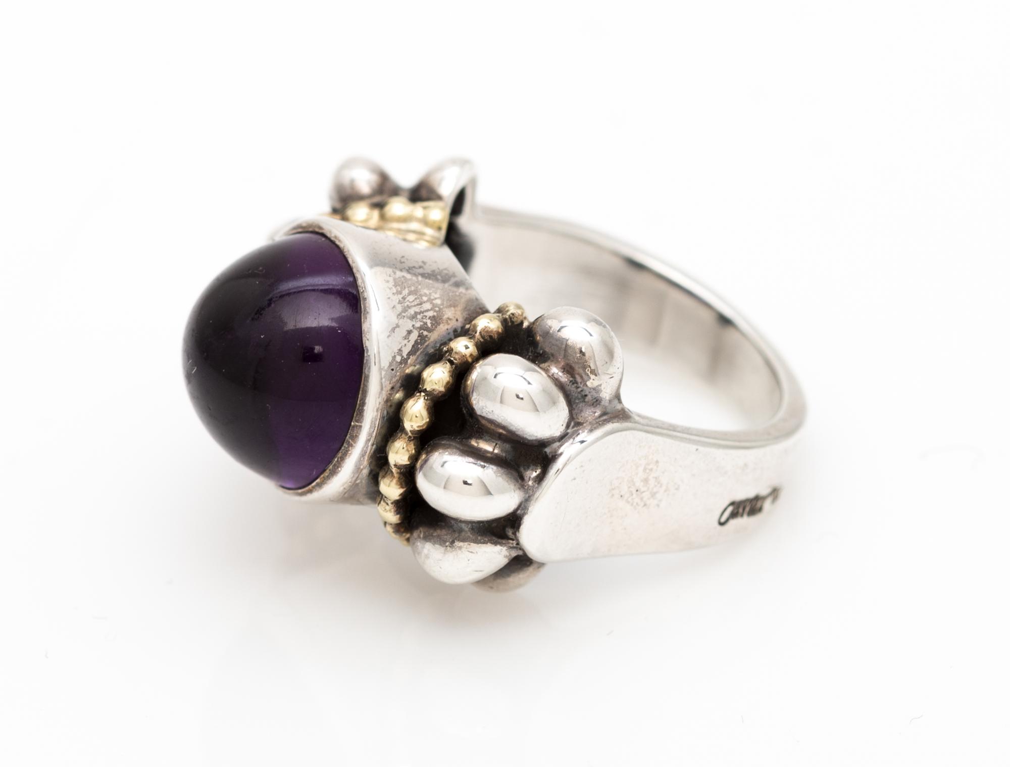 A Sterling Silver, 18 Karat Yellow Gold and Amethyst "Caviar" Ring, Steven Lagos, 8.30 dwts.