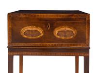 A George III Inlaid and Figured Mahogany Work Box on Stand