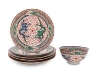 Six Chinese Wucai Enameled Porcelain Articles