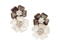 A Pair of 18 Karat White Gold, Diamond and Mother-of-Pearl Flower Cluster Earclips,