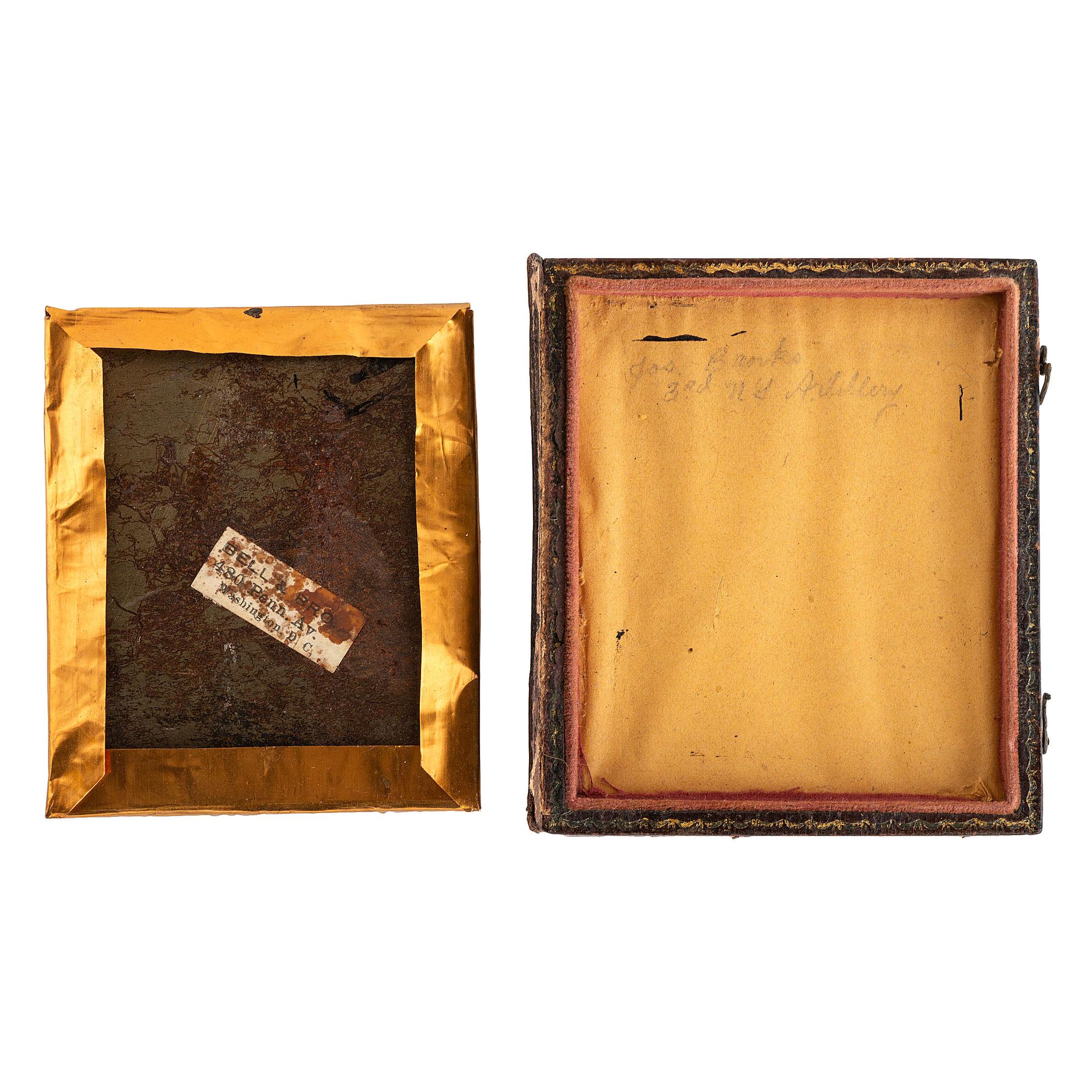 [CIVIL WAR]. A group of 2 cased images, incl. sixth plate tintype of Jos. Banks, 3rd New York Artillery. Washington, DC: Bell & Bro., 1860s.