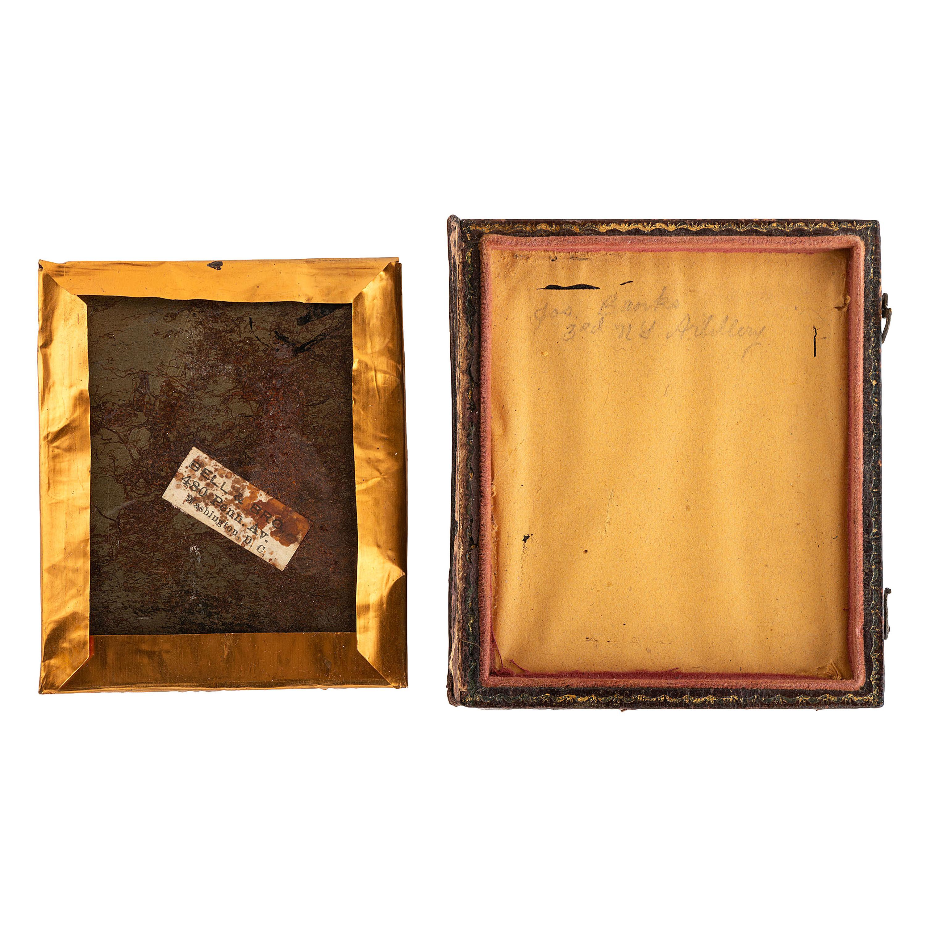 [CIVIL WAR]. A group of 2 cased images, incl. sixth plate tintype of Jos. Banks, 3rd New York Artillery. Washington, DC: Bell & Bro., 1860s.