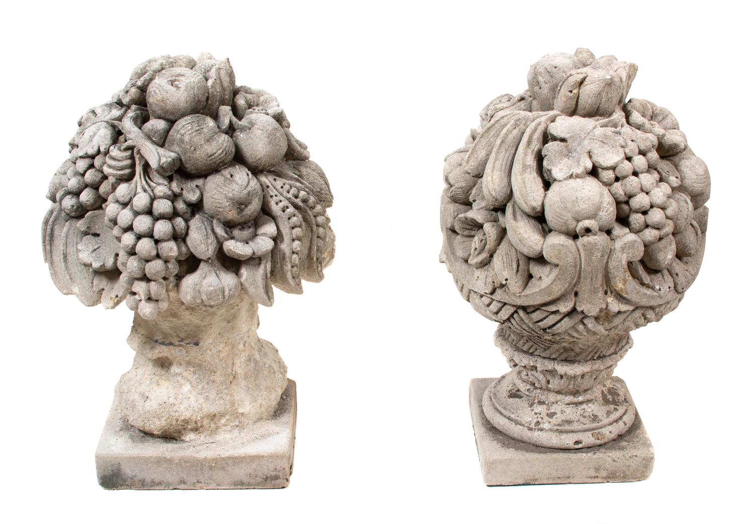 A Pair of Poured Cement Sculptures of Fruit Topiary Height 25 x diameter 15 inches. — 19TH/20TH CENTURY