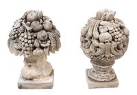A Pair of Poured Cement Sculptures of Fruit Topiary Height 25 x diameter 15 inches. — 19TH/20TH CENTURY