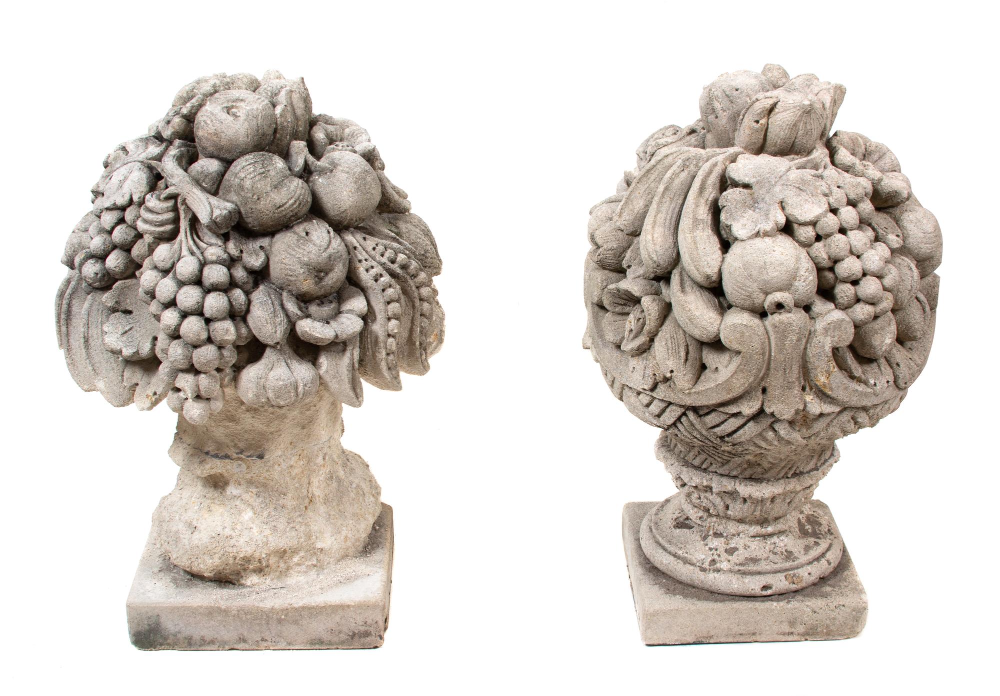 A Pair of Poured Cement Sculptures of Fruit Topiary Height 25 x diameter 15 inches. — 19TH/20TH CENTURY