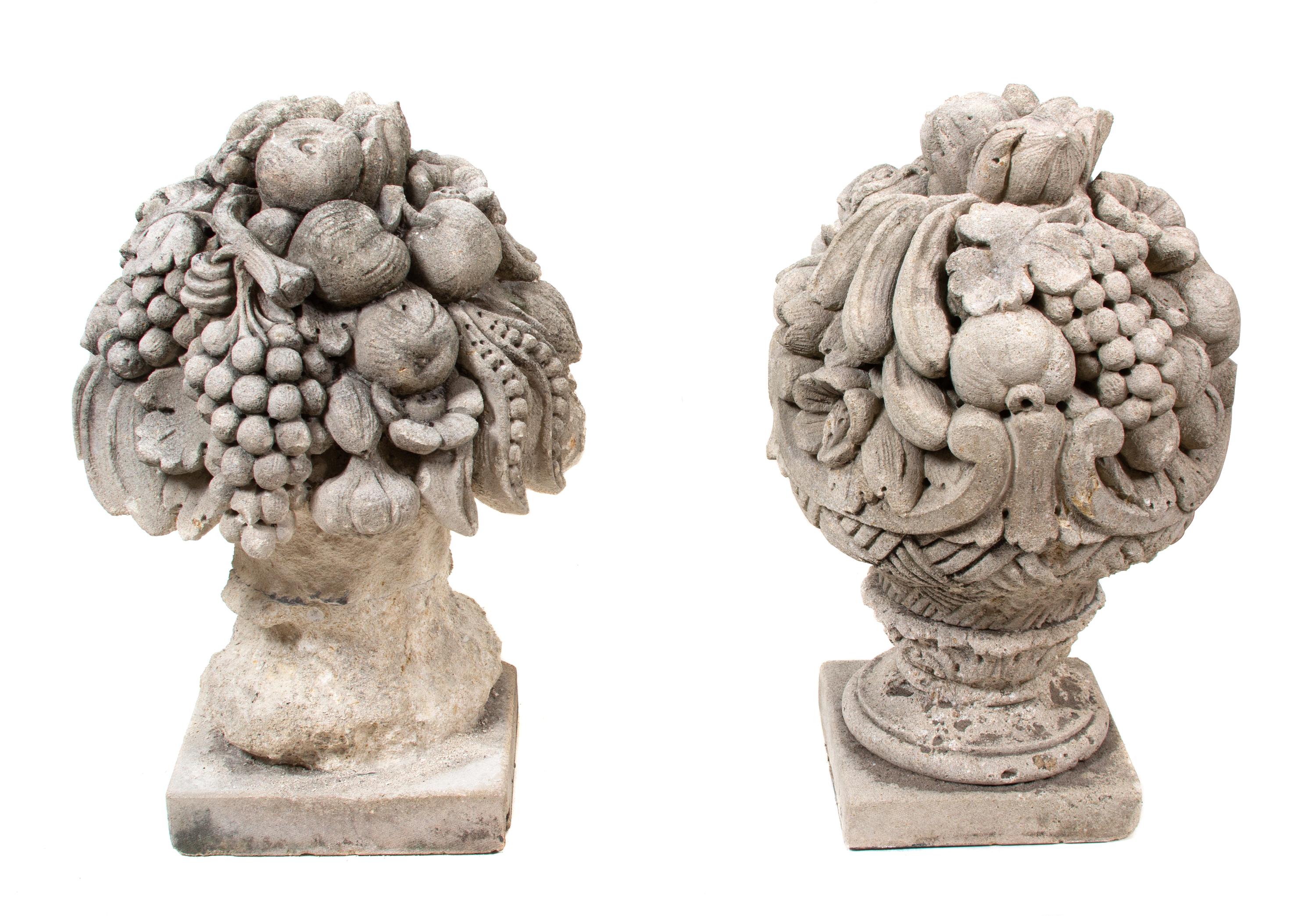 A Pair of Poured Cement Sculptures of Fruit Topiary Height 25 x diameter 15 inches. — 19TH/20TH CENTURY