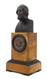 A Continental Bronze and Marble Mantel Clock Height 19 1/2 inches. — 19TH CENTURY