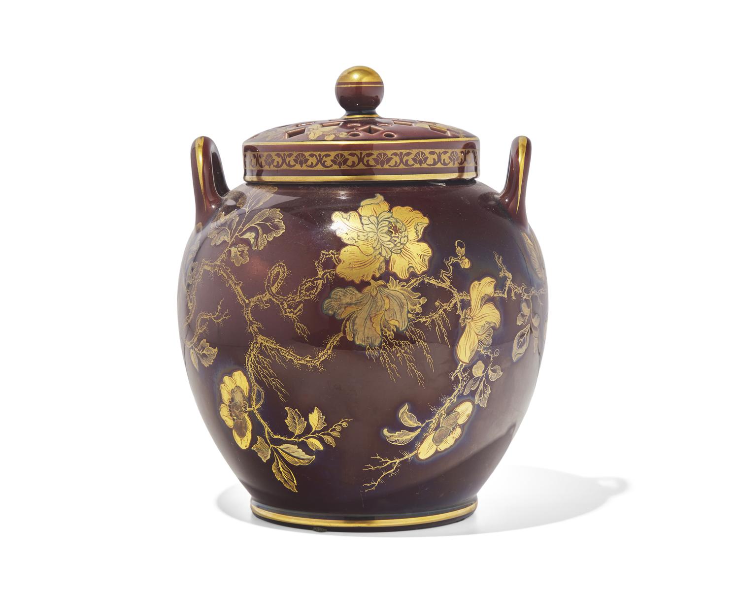 A Wedgwood Glazed and Gilt Decorated Earthenware Covered Potpourri Vase
