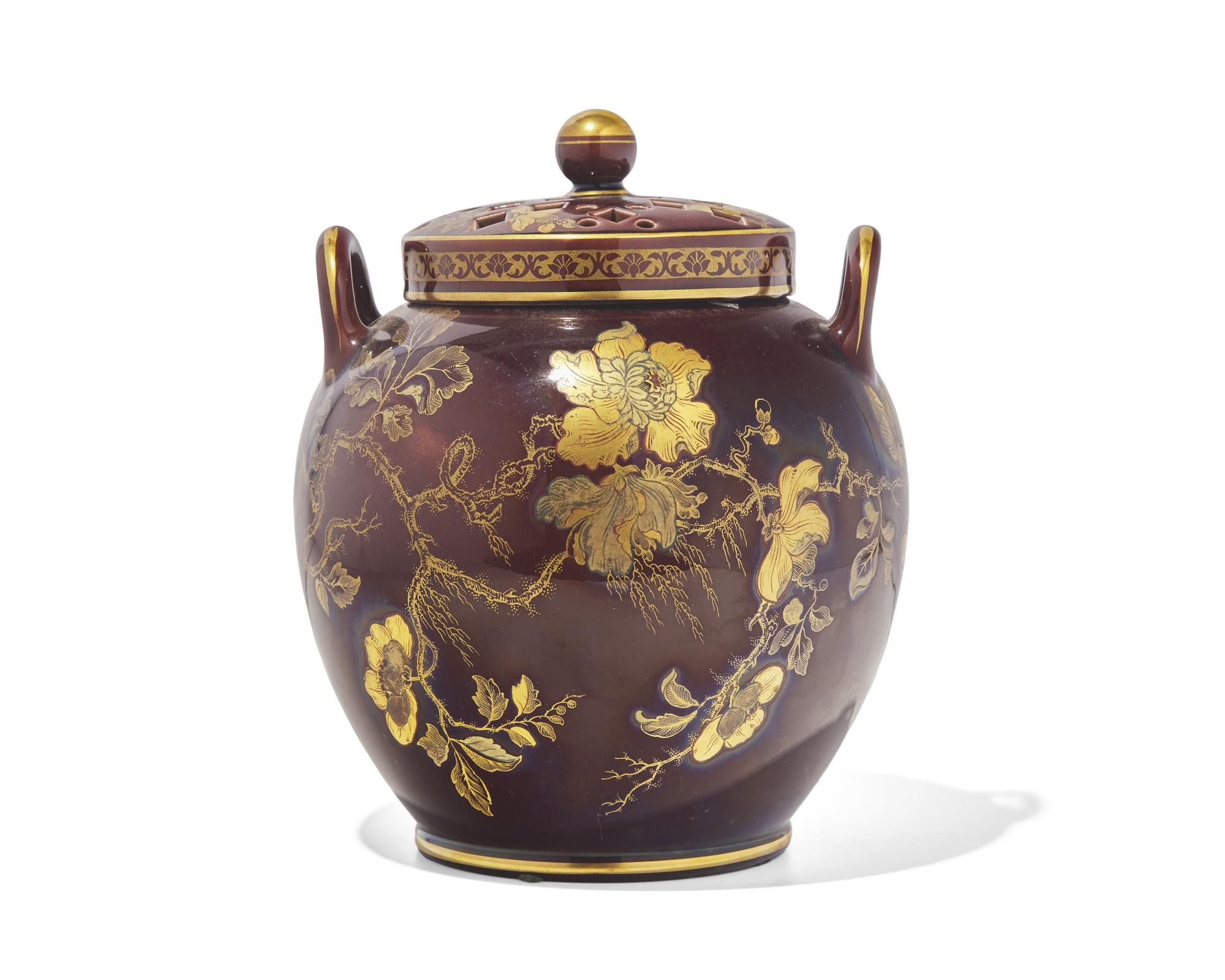 A Wedgwood Glazed and Gilt Decorated Earthenware Covered Potpourri Vase