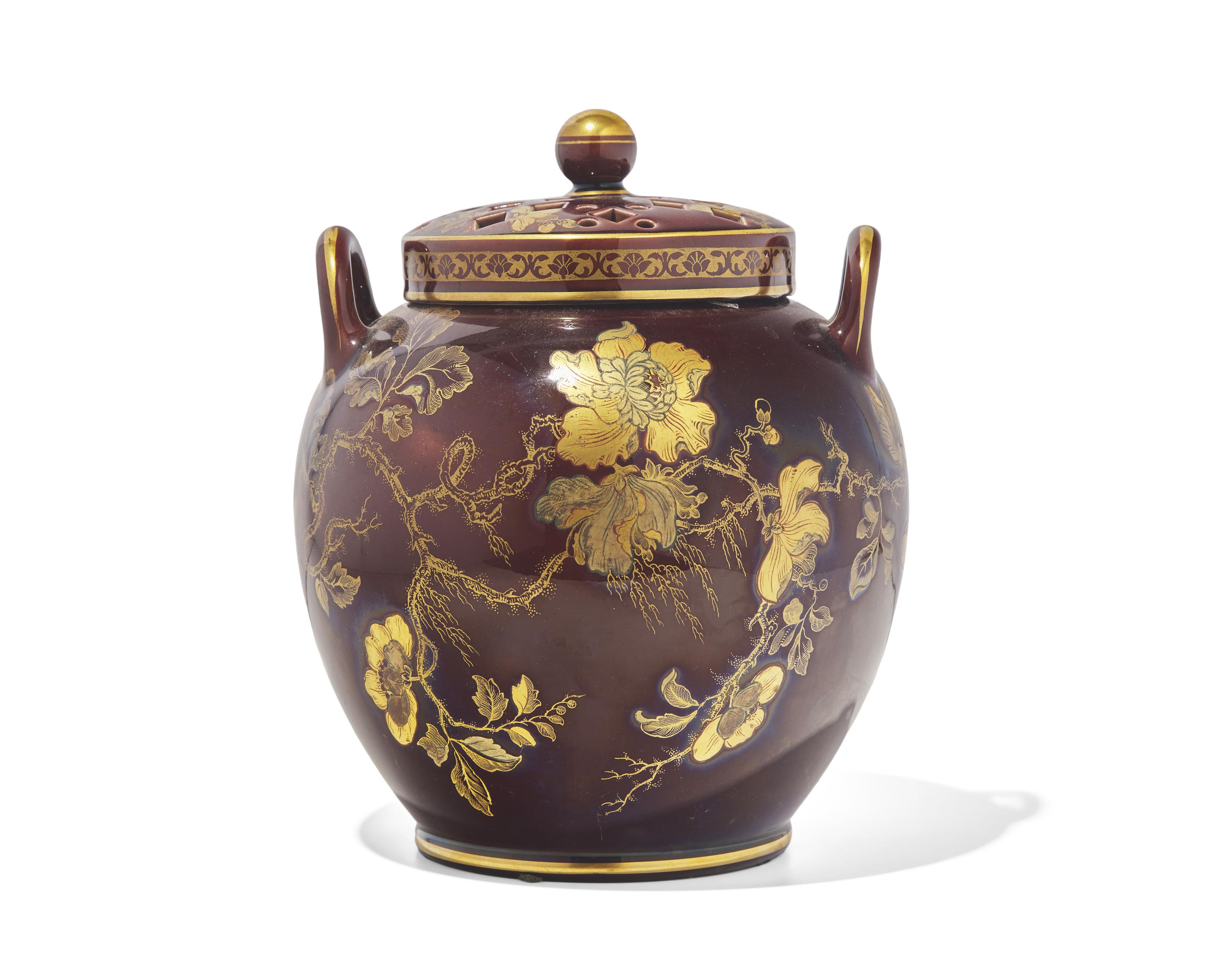 A Wedgwood Glazed and Gilt Decorated Earthenware Covered Potpourri Vase