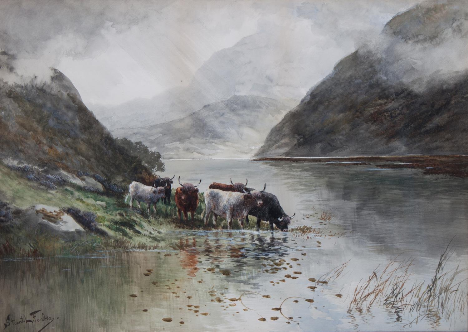 Stuart L. Forbes, (British, 19/20th century), Highland Cattle Drinking