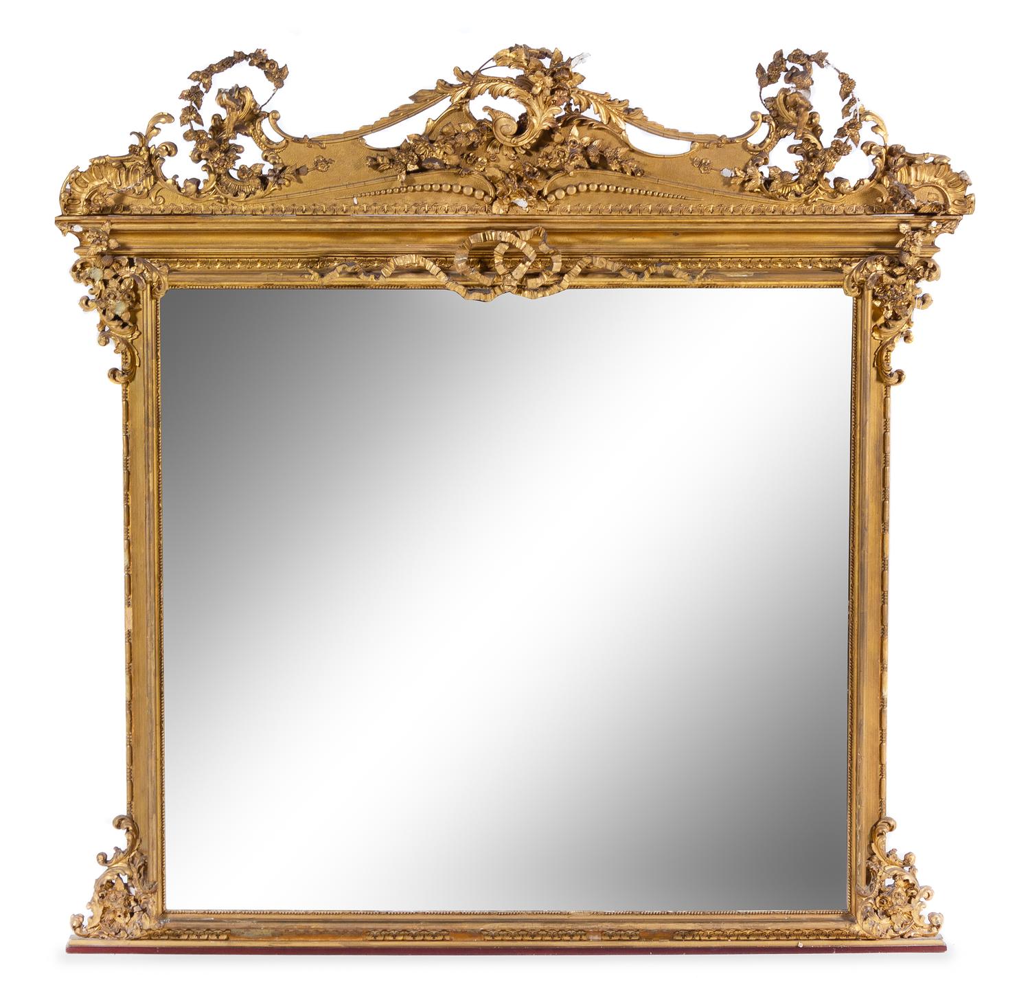 A Victorian Style Giltwood Overmantel Mirror Height 47 1/2 x width 53 inches. — LATE 19TH/EARLY 20TH CENTURY