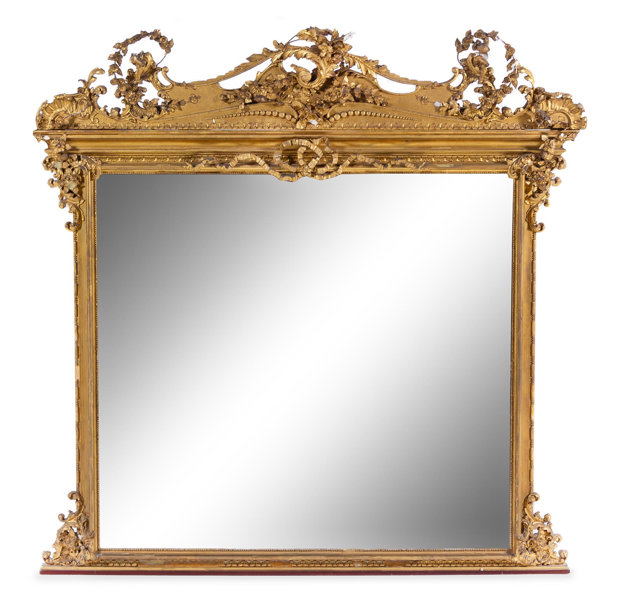 A Victorian Style Giltwood Overmantel Mirror Height 47 1/2 x width 53 inches. — LATE 19TH/EARLY 20TH CENTURY